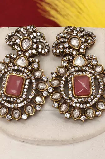 Cz stone studded pendant set with semi precious beads
