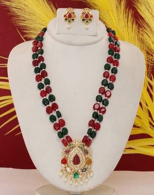 Cz stone studded pendant set with semi precious beads 1