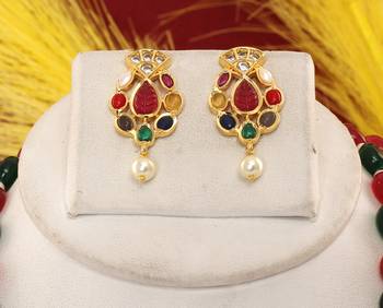 Cz stone studded pendant set with semi precious beads 2