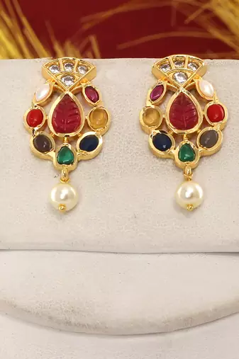 Cz stone studded pendant set with semi precious beads