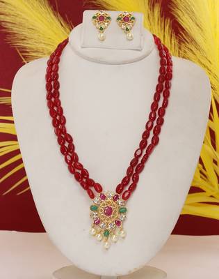 Cz stone studded pendant set with semi precious beads 1