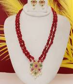 Cz stone studded pendant set with semi precious beads