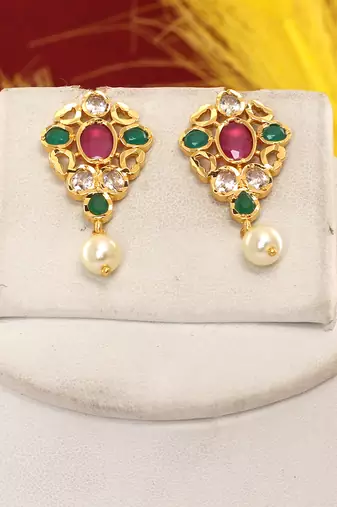 Cz stone studded pendant set with semi precious beads