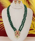 Cz stone studded pendant set with semi precious beads