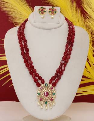 Cz stone studded pendant set with semi precious beads 1