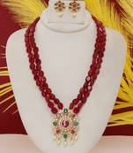 Cz stone studded pendant set with semi precious beads