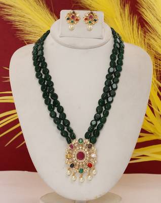 Cz stone studded pendant set with semi precious beads 1