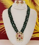 Cz stone studded pendant set with semi precious beads