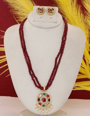 Cz stone studded pendant set with semi precious beads 1