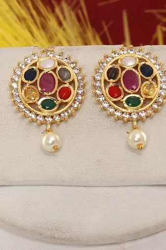 Cz stone studded pendant set with semi precious beads