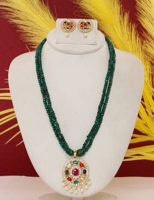 Cz stone studded pendant set with semi precious beads 1