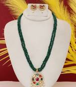 Cz stone studded pendant set with semi precious beads