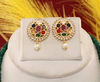 Cz stone studded pendant set with semi precious beads 2