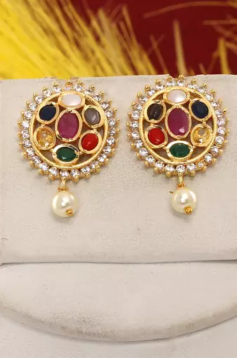 Cz stone studded pendant set with semi precious beads