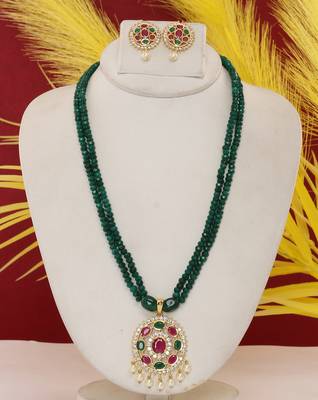 Cz stone studded pendant set with semi precious beads 1