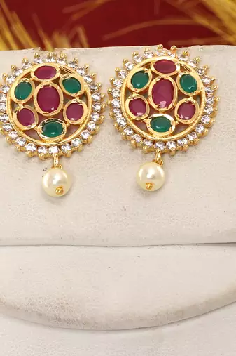 Cz stone studded pendant set with semi precious beads