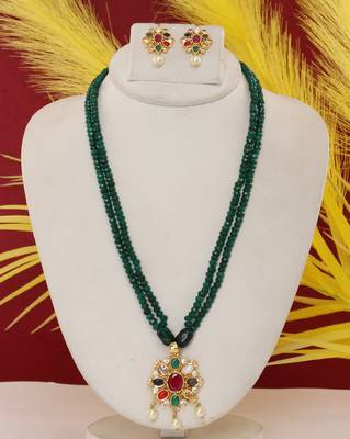 Cz stone studded pendant set with semi precious beads 1