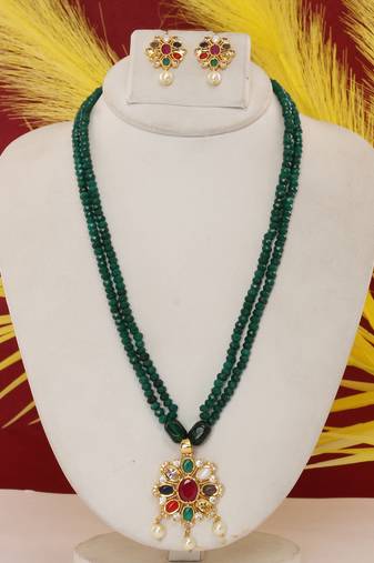 Cz stone studded pendant set with semi precious beads