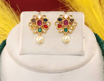Cz stone studded pendant set with semi precious beads 2
