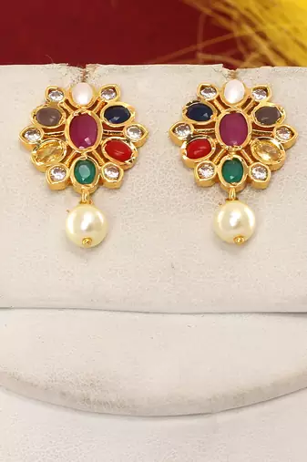 Cz stone studded pendant set with semi precious beads