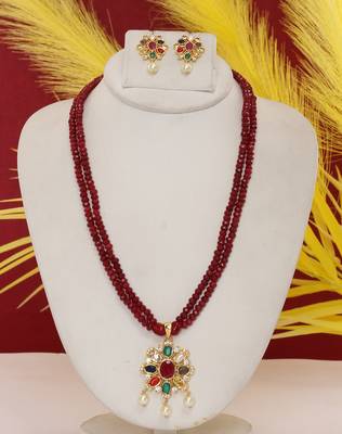 Cz stone studded pendant set with semi precious beads 1