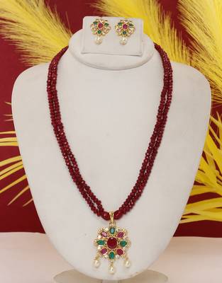 Cz stone studded pendant set with semi precious beads 1