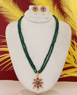 Cz stone studded pendant set with semi precious beads 1