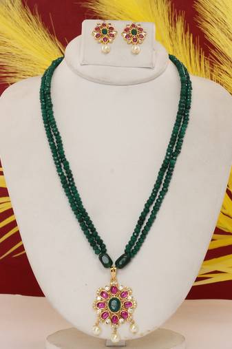 Cz stone studded pendant set with semi precious beads