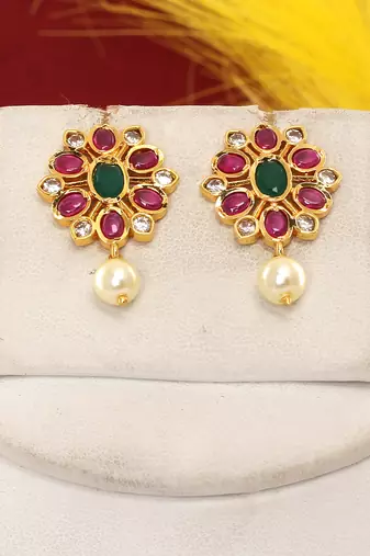 Cz stone studded pendant set with semi precious beads