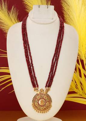 Cz stone studded pendant set with semi precious beads 1
