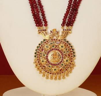 Cz stone studded pendant set with semi precious beads 2