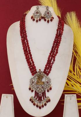 Cz stone studded pendant set with semi precious beads 1