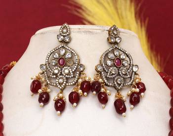 Cz stone studded pendant set with semi precious beads 2