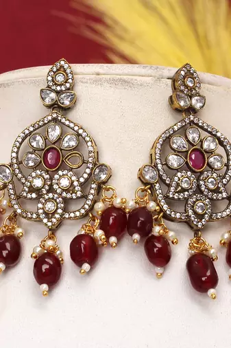Cz stone studded pendant set with semi precious beads
