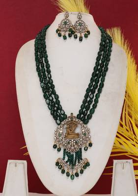 Cz stone studded pendant set with semi precious beads 1