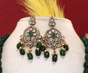 Cz stone studded pendant set with semi precious beads 2