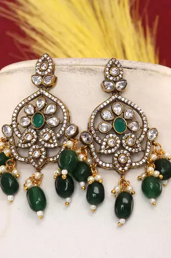 Cz stone studded pendant set with semi precious beads