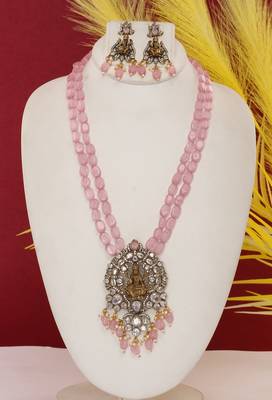 Cz stone studded pendant set with semi precious beads 1