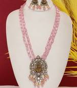 Cz stone studded pendant set with semi precious beads