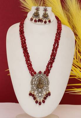 Cz stone studded pendant set with semi precious beads 1