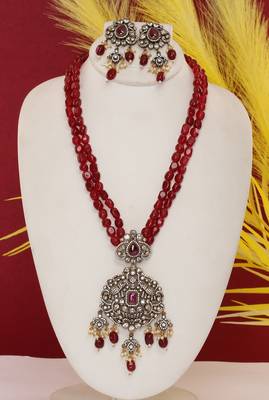 Cz stone studded pendant set with semi precious beads 1