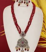 Cz stone studded pendant set with semi precious beads