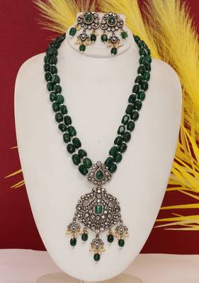 Cz stone studded pendant set with semi precious beads 1