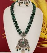 Cz stone studded pendant set with semi precious beads