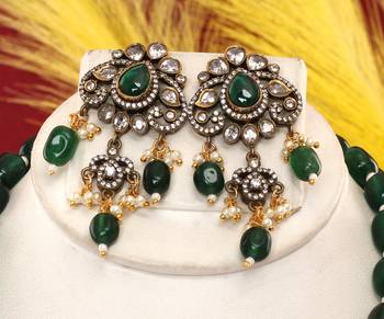 Cz stone studded pendant set with semi precious beads 2