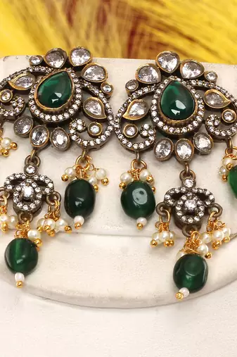 Cz stone studded pendant set with semi precious beads
