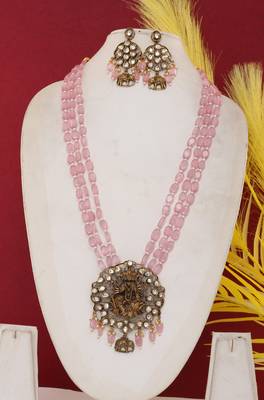 Cz stone studded pendant set with semi precious beads 1