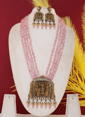 Cz stone studded pendant set with semi precious beads 1