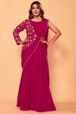 ready to wear patlani magenta georgette lehenga style saree 1