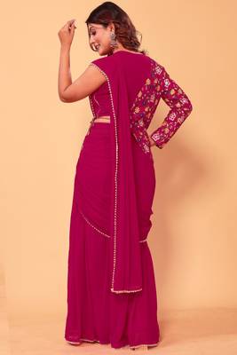 ready to wear patlani magenta georgette lehenga style saree 2